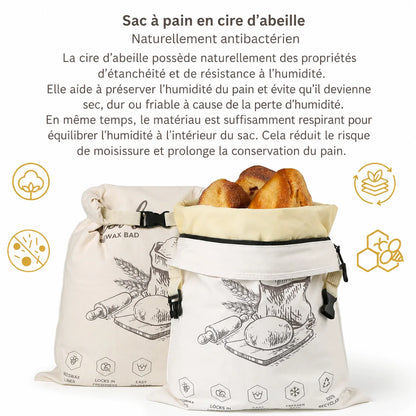 Sac à pain en cire d'abeille écologique – 100 % coton