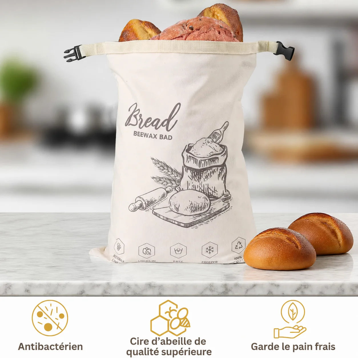 Sac à pain en cire d'abeille écologique – 100 % coton