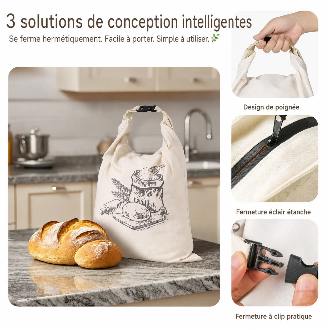 Sac à pain en cire d'abeille écologique – 100 % coton