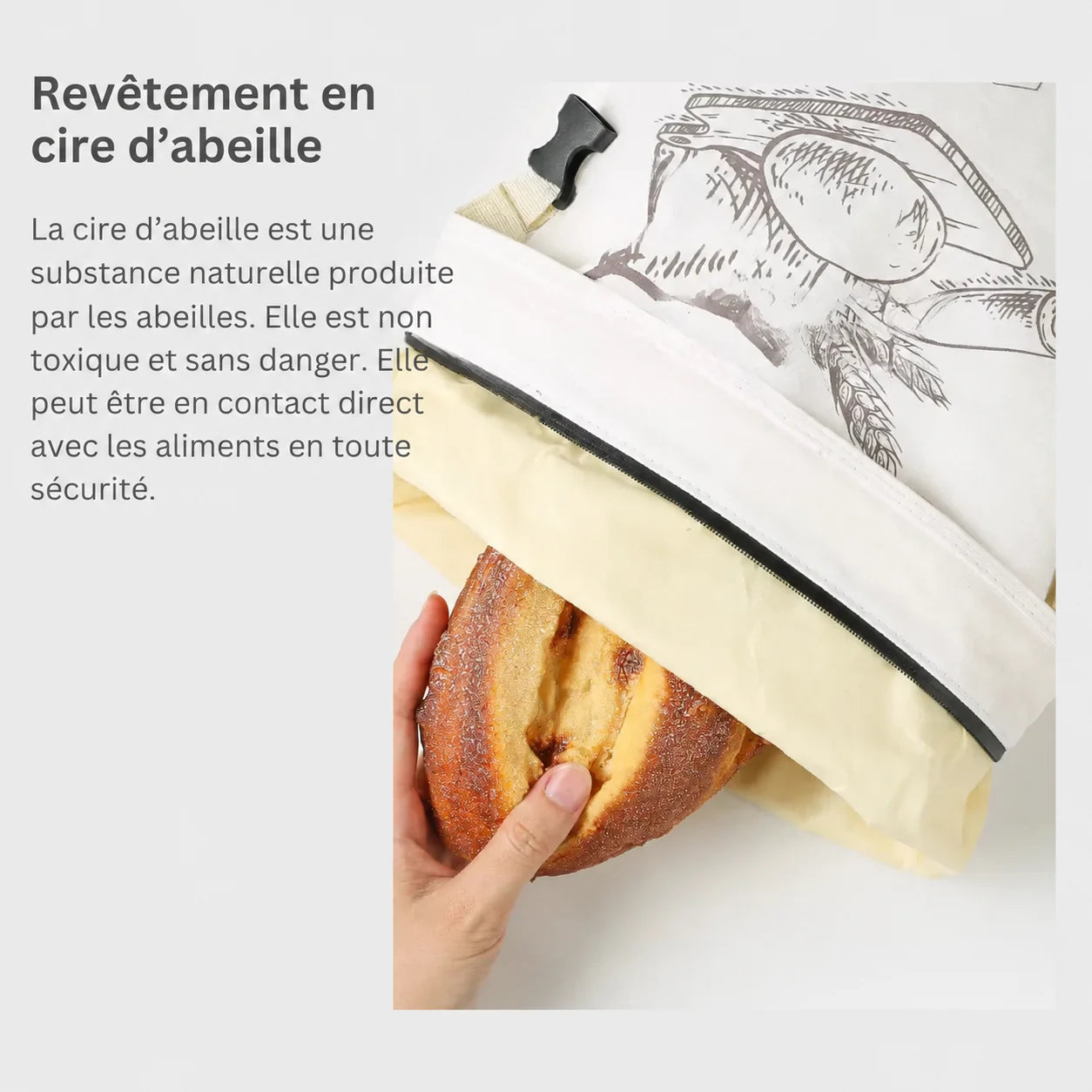 Sac à pain en cire d'abeille écologique – 100 % coton