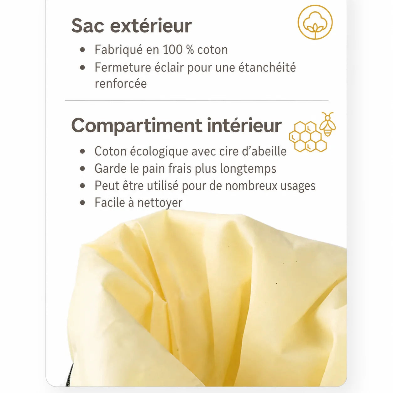 Sac à pain en cire d'abeille écologique – 100 % coton