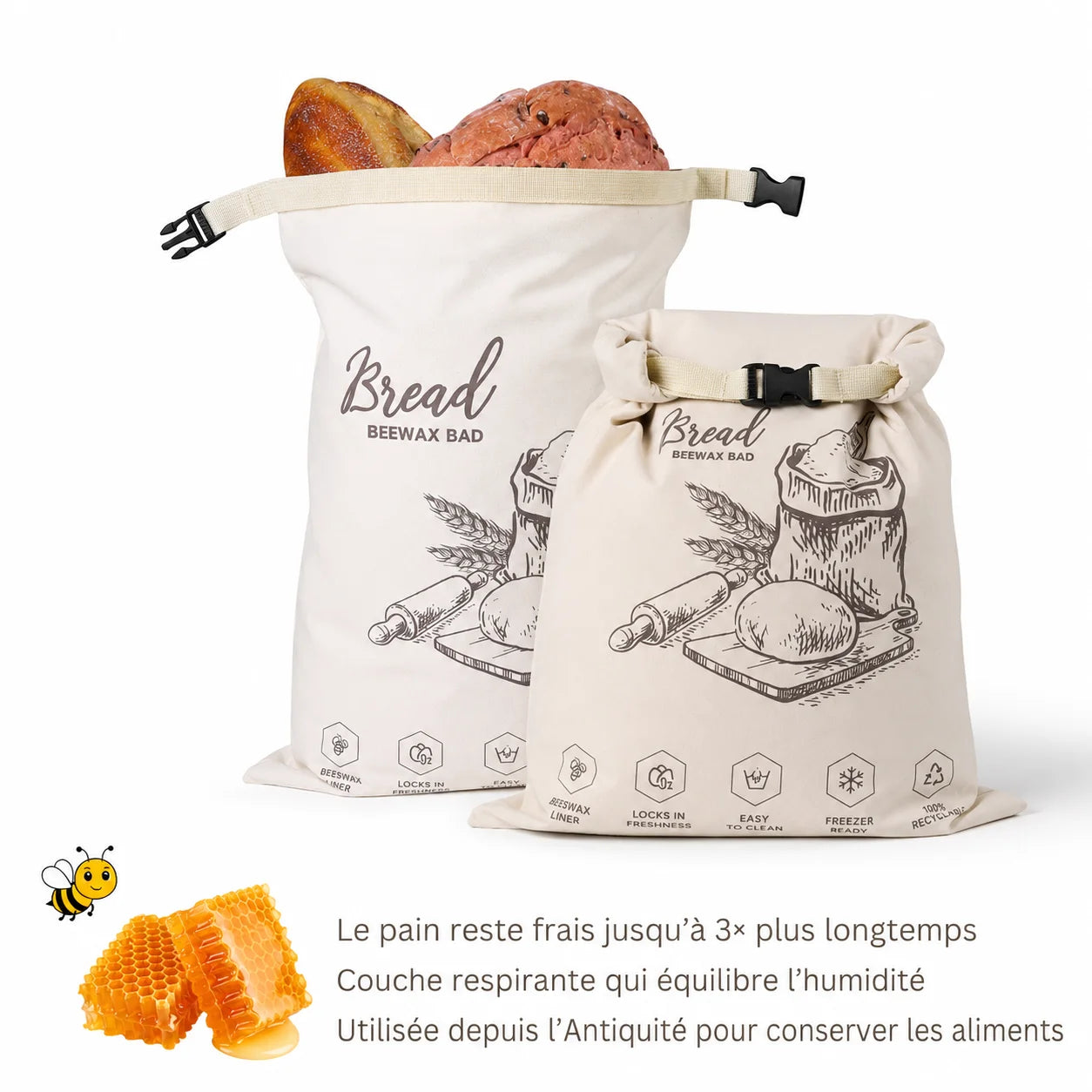 Sac à pain en cire d'abeille écologique – 100 % coton